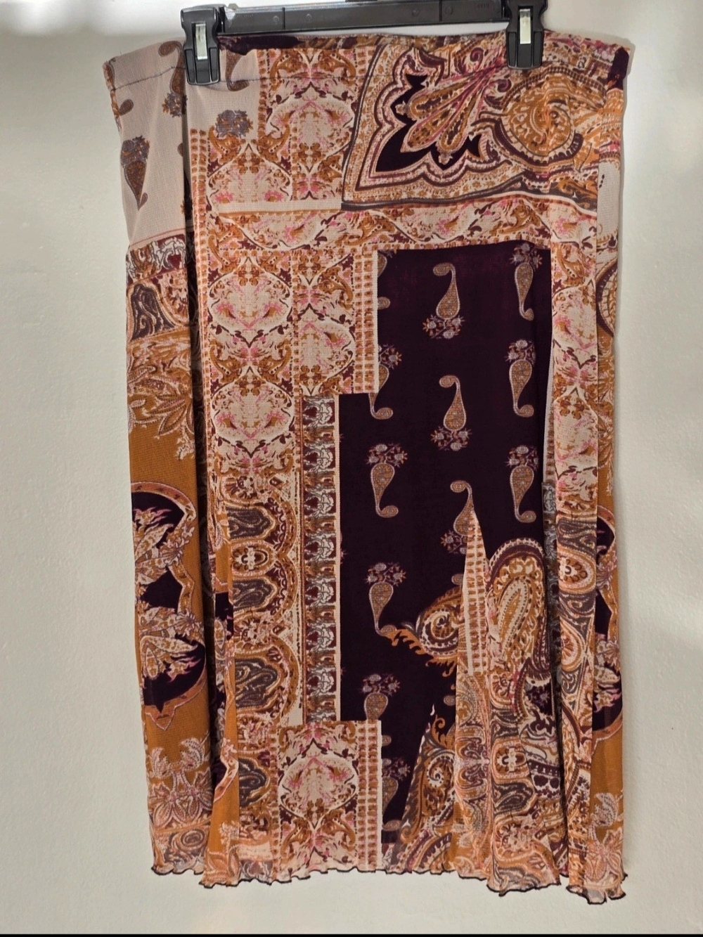 BCBGMaxAzria Paisley Patchwork Maxi Skirt in Brown, Tan & Pink